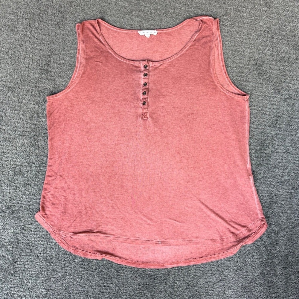 Jane + Delancey Rose Pink Henley Tank Top Sleeveless Curved Hem Size L RN155730